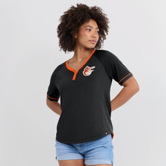 Baltimore Orioles Fanatics Women's Cooperstown Collection League Diva Raglan V-Neck T-Shirt - Black - Fanatics on Sale
