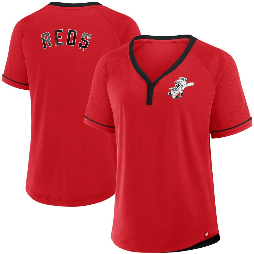 Cincinnati Reds Fanatics Women's Cooperstown Collection League Diva Raglan V-Neck T-Shirt - Red - Fanatics on Sale
