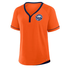 Houston Astros Fanatics Women's Cooperstown Collection League Diva Raglan V-Neck T-Shirt - Orange - Fanatics Sale