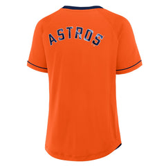 Houston Astros Fanatics Women's Cooperstown Collection League Diva Raglan V-Neck T-Shirt - Orange - Fanatics Sale