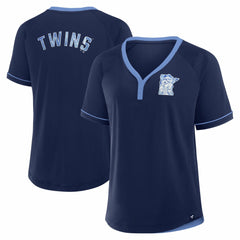 Minnesota Twins Fanatics Women's Cooperstown Collection League Diva Raglan V-Neck T-Shirt - Navy - Fanatics Lifestyle