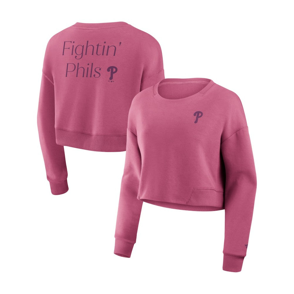 Philadelphia Phillies Fanatics Women's Studio Cropped Pullover Sweatshirt - Pink - Fanatics Discount