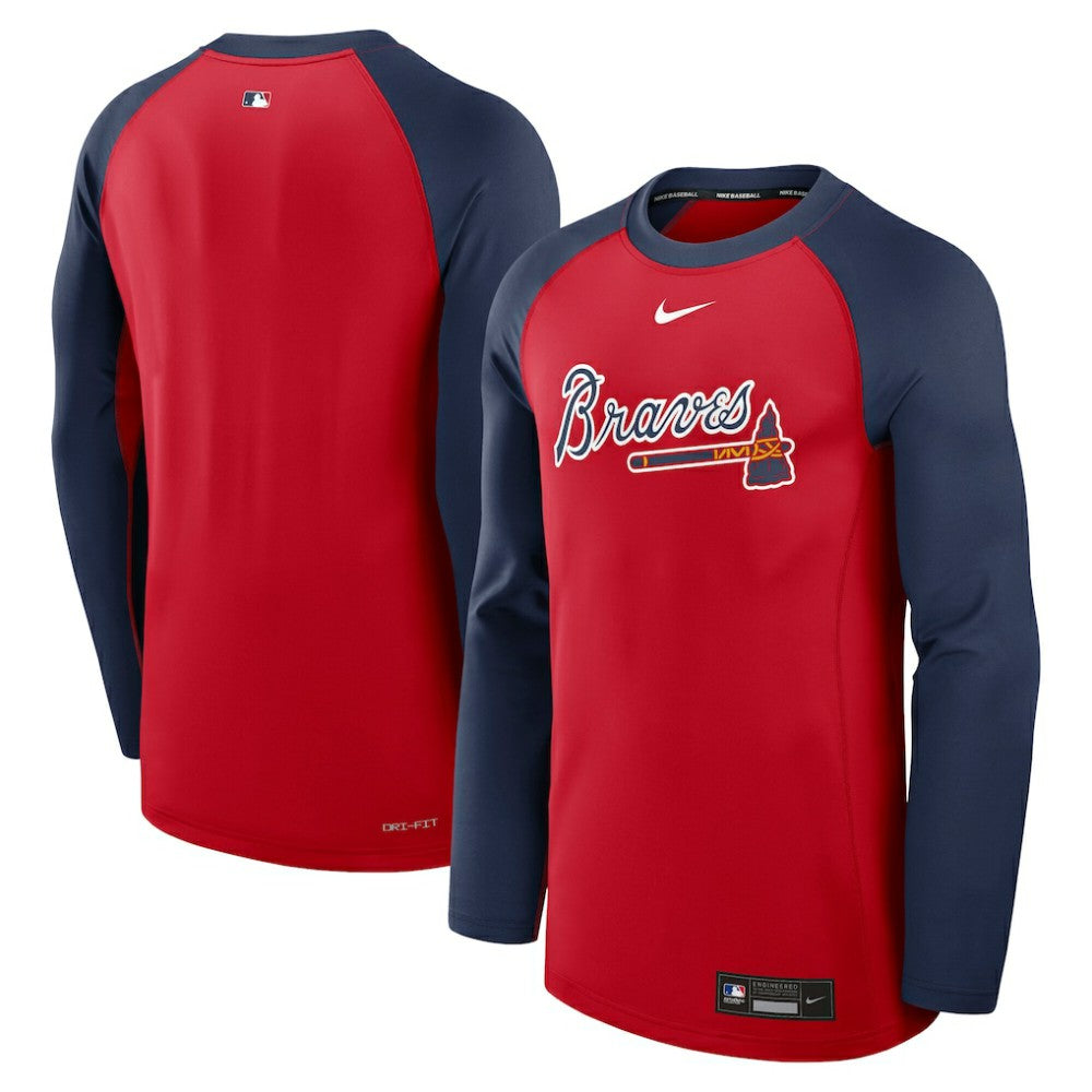 Atlanta Braves Nike Authentic Collection Game Time Raglan Dri-FIT Long Sleeve T-Shirt - Red/Navy - Nike Online