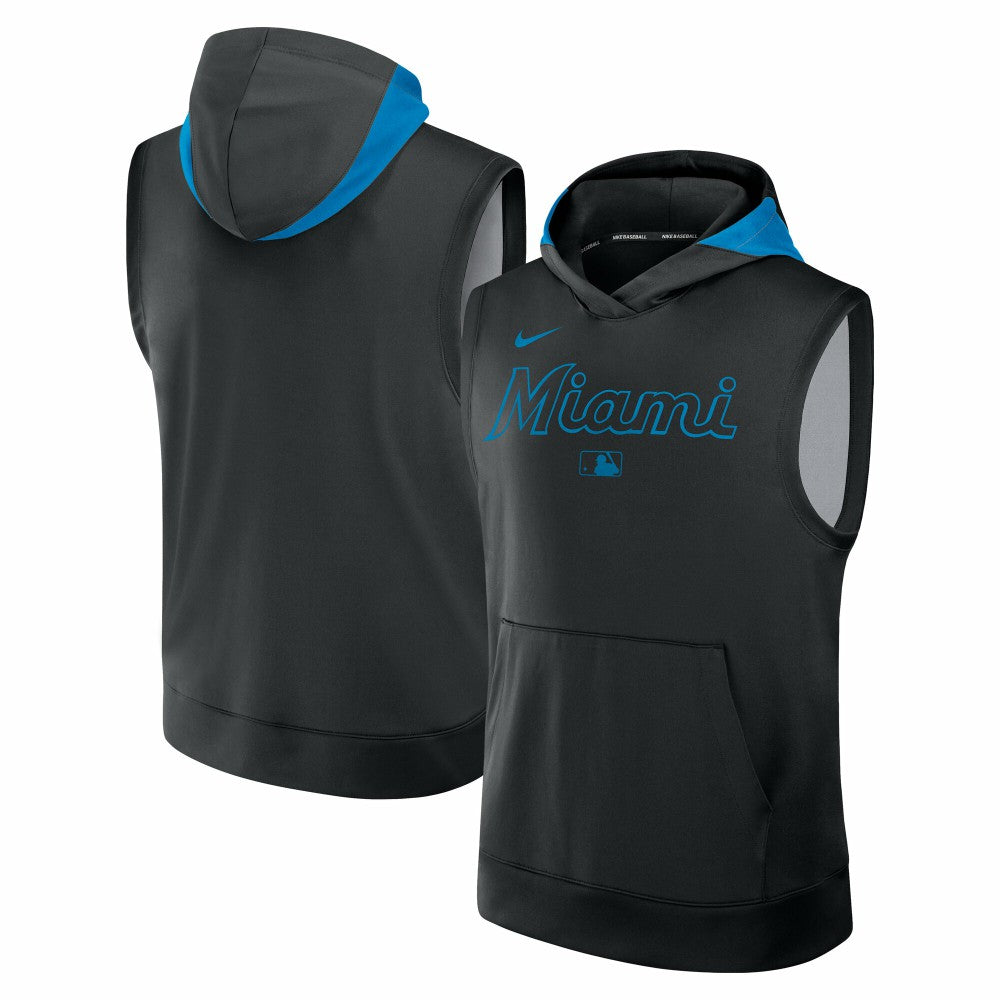Miami Marlins Nike Authentic Collection Dri-FIT Sleeveless Hoodie - Black - Nike Discount