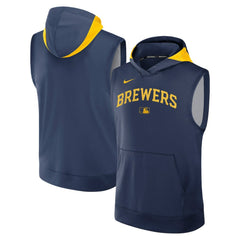 Milwaukee Brewers Nike Authentic Collection Dri-FIT Sleeveless Hoodie - Navy - Nike on Sale