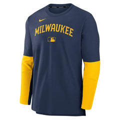 Milwaukee Brewers Nike Authentic Collection Player Dri-FIT Lightweight Pullover - Navy/Gold - Nike Lifestyle
