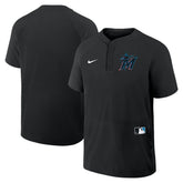 Miami Marlins Nike Authentic Collection Raglan Short Sleeve Windshirt - Black - Nike Sale