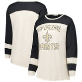47 brand New Orleans Saints '47 Women's Plus Size Double Header Curve Toni Long Sleeve T-Shirt Cream/Black