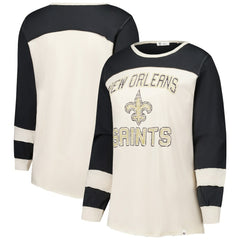 47 brand New Orleans Saints '47 Women's Plus Size Double Header Curve Toni Long Sleeve T-Shirt Cream/Black