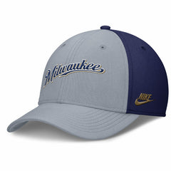 Milwaukee Brewers Nike Rise Swoosh Performance Flex Hat - Gray/Navy - Nike Discount