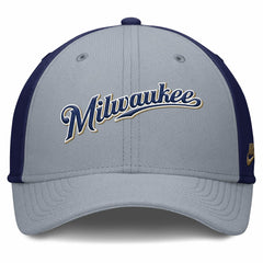Milwaukee Brewers Nike Rise Swoosh Performance Flex Hat - Gray/Navy - Nike Discount