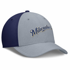 Milwaukee Brewers Nike Rise Swoosh Performance Flex Hat - Gray/Navy - Nike Discount