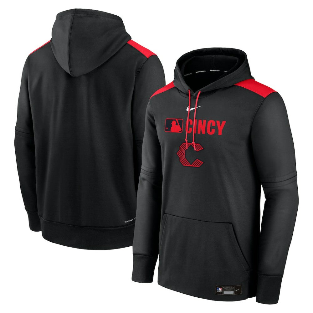 Cincinnati Reds Nike Authentic Collection City Connect Therma Pullover Hoodie - Black - Nike on Sale