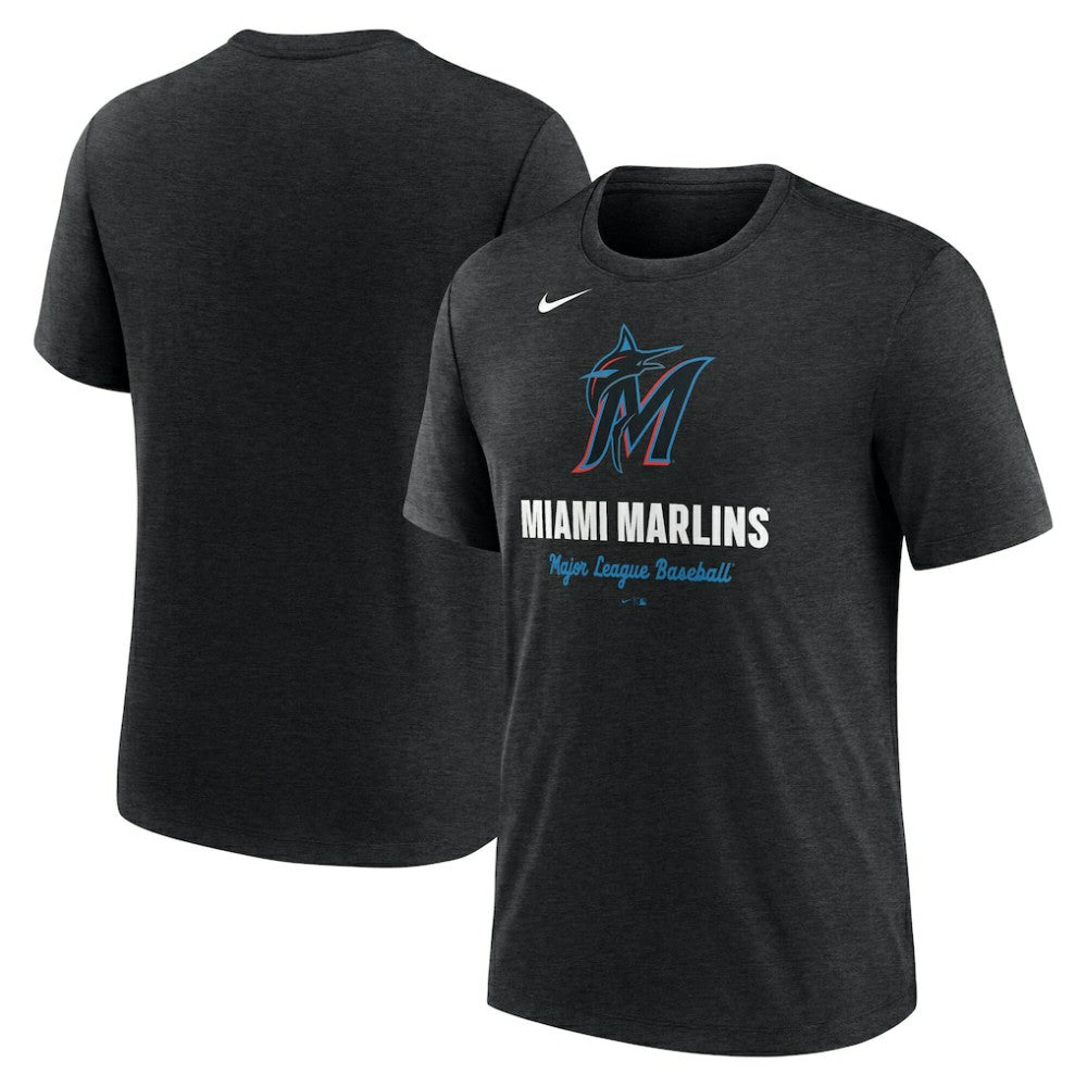 Miami Marlins Nike Logo Tri-Blend T-Shirt - Heather Black - Nike Sale