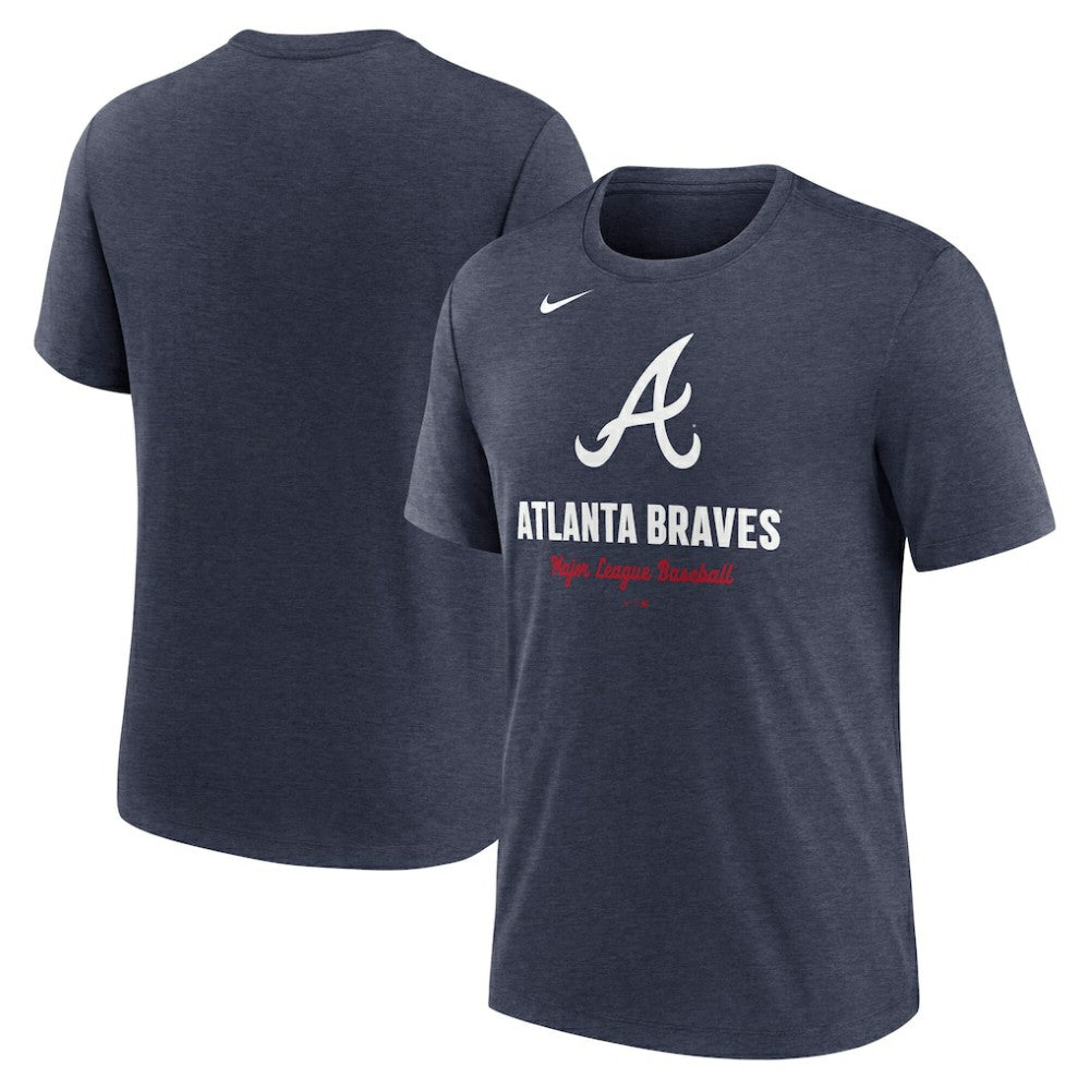 Atlanta Braves Nike Logo Tri-Blend T-Shirt - Heather Navy - Nike on Sale