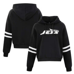 New York Jets Cuce Women's Cropped Sequins Pullover Hoodie Black