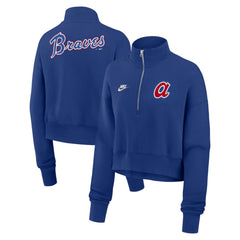 Atlanta Braves Nike Women's Cooperstown Collection Phoenix Fleece Half-Zip Sweatshirt - Royal - Nike Sale