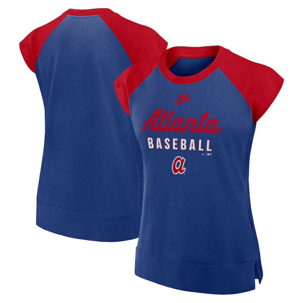 Atlanta Braves Nike Women's Cooperstown Collection Raglan Dri-FIT T-Shirt - Navy/Red - Nike Sale
