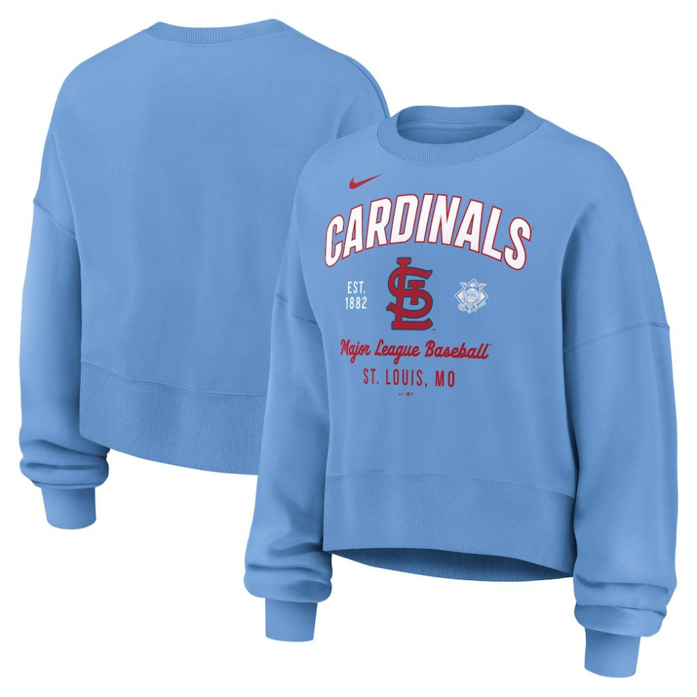 St. Louis Cardinals Nike Women's Oversized High Hip Pullover Sweatshirt - Light Blue - Nike on Sale