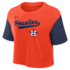 Houston Astros Nike Women's Script Dri-FIT Cropped T-Shirt - Orange/Navy - Nike Online