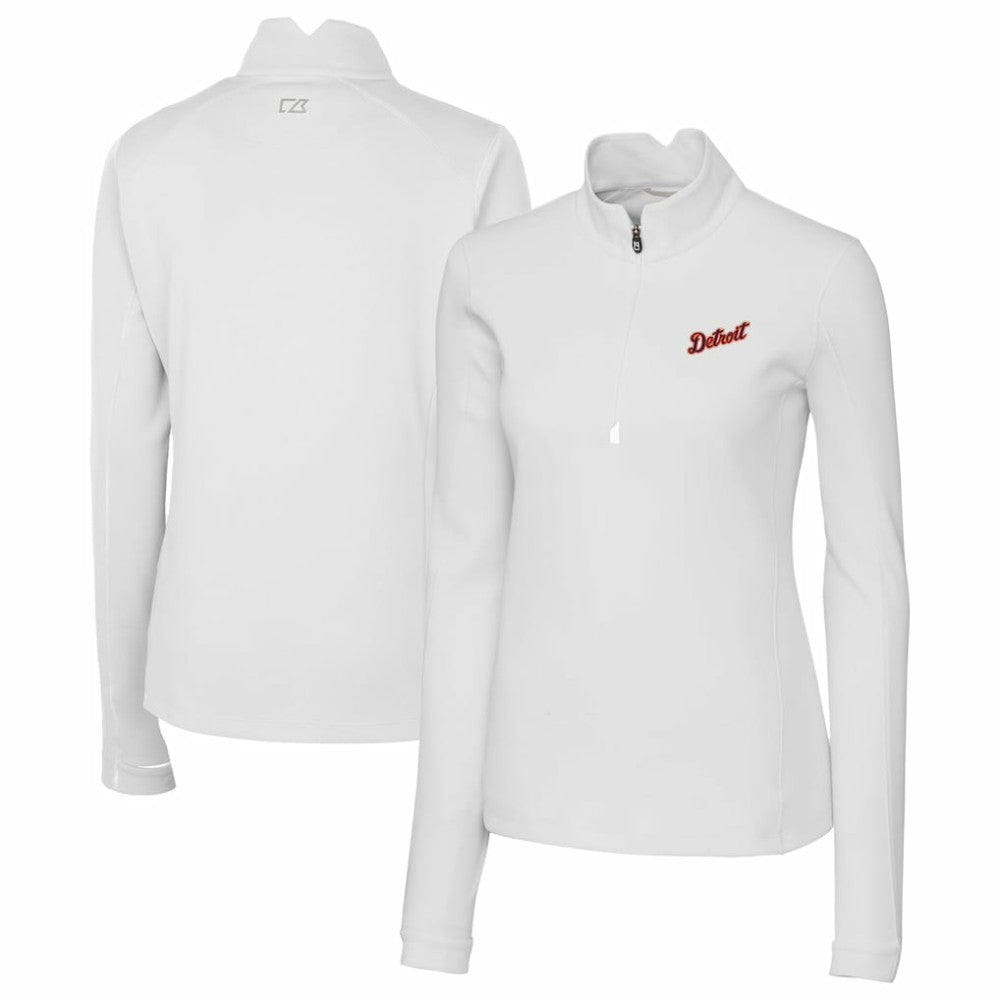 Detroit Tigers Cutter & Buck Women's Traverse Stretch Quarter-Zip Pullover Top - White - MLB Sale