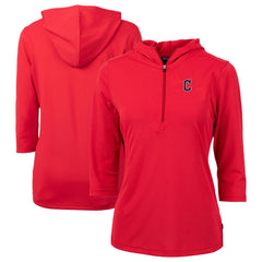 Cleveland Guardians Cutter & Buck Women's DryTec Virtue Eco Pique Recycled 3/4-Sleeve Half-Zip Pullover Hoodie - Red - MLB Online