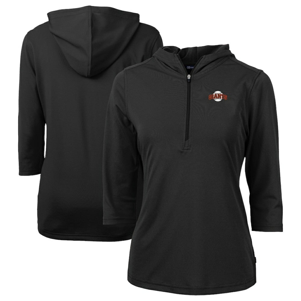 San Francisco Giants Cutter & Buck Women's DryTec Virtue Eco Pique Recycled 3/4-Sleeve Half-Zip Pullover Hoodie - Black - MLB on Sale