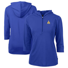 Seattle Mariners Cutter & Buck Women's DryTec Virtue Eco Pique Recycled 3/4-Sleeve Half-Zip Pullover Hoodie - Blue - MLB Discount