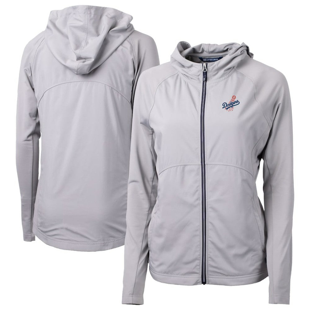 Los Angeles Dodgers Cutter & Buck Women's Adapt Eco Knit Hybrid Recycled Full-Zip Hoodie - Gray - MLB Sale