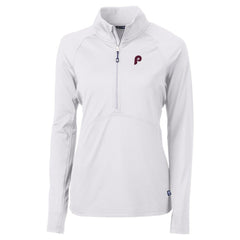 Philadelphia Phillies Cutter & Buck Women's Cooperstown Collection DryTec Adapt Eco Knit Stretch Recycled Raglan Half-Zip Top - White - MLB Sale