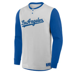 Los Angeles Dodgers Fanatics Clubhouse Long Sleeve Henley Shirt - Gray/Royal - Fanatics on Sale