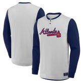 Atlanta Braves Fanatics Clubhouse Long Sleeve Henley Shirt - Gray/Navy - Fanatics Lifestyle