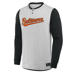 Baltimore Orioles Fanatics Clubhouse Long Sleeve Henley Shirt - Gray/Black - Fanatics on Sale