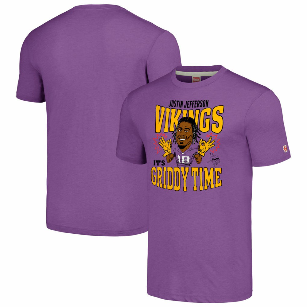 Justin Jefferson Minnesota Vikings Homage Unisex Caricature Player Tri-Blend T-Shirt Heathered Purple