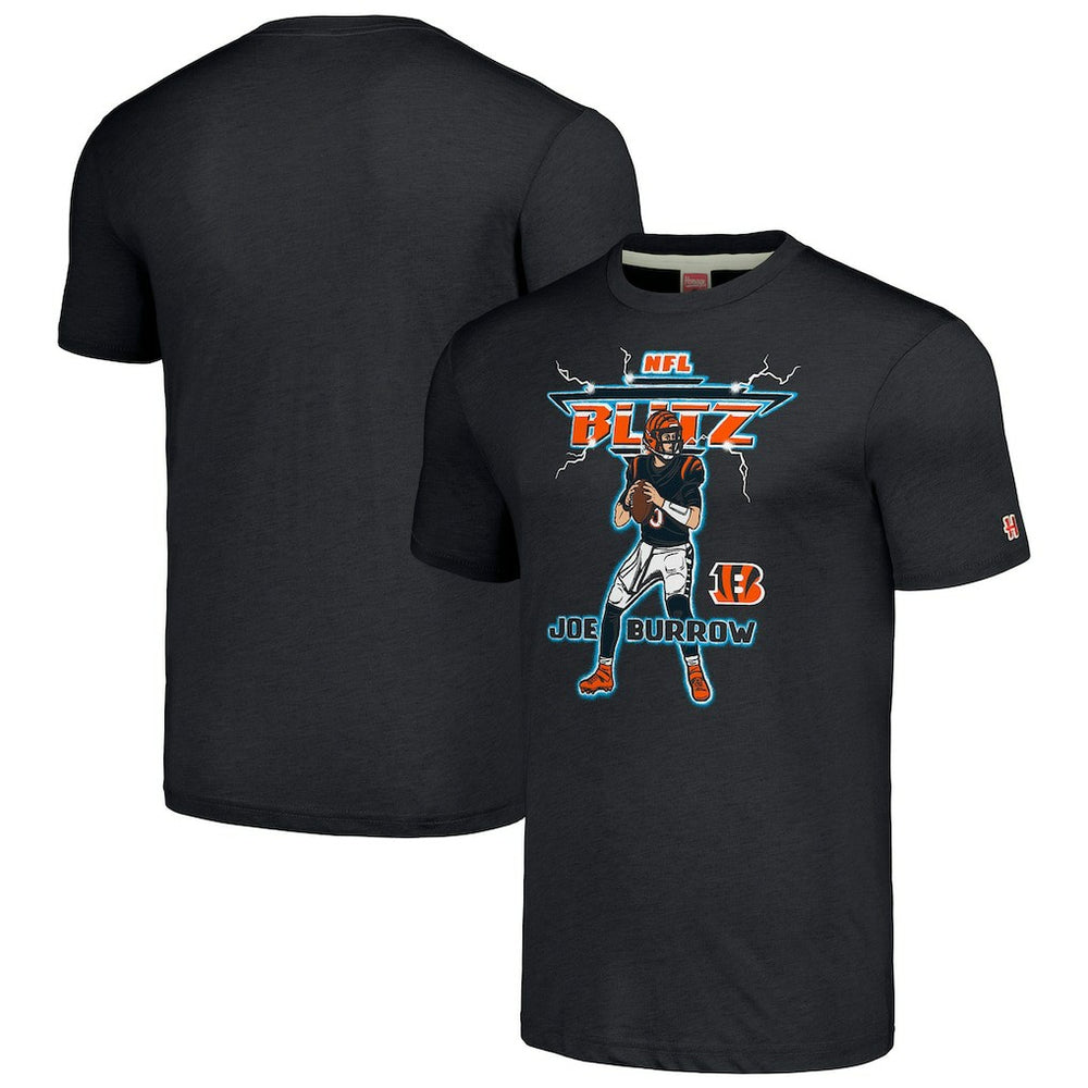 Joe Burrow Cincinnati Bengals Homage Unisex NFL Blitz Player Tri-Blend T-Shirt Heathered Charcoal