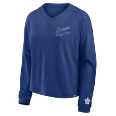 Toronto Maple Leafs Fanatics Women's Oversized All Out Effort Long Sleeve Henley T-Shirt - Blue - NHL 201742845