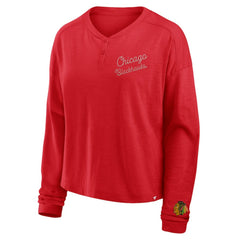 Chicago Blackhawks Fanatics Women's Oversized All Out Effort Long Sleeve Henley T-Shirt - Red - NHL 201742847