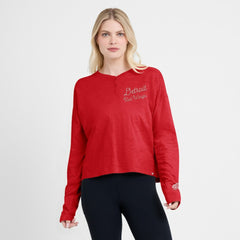 Detroit Red Wings Fanatics Women's Oversized All Out Effort Long Sleeve Henley T-Shirt - Red - NHL 201742849