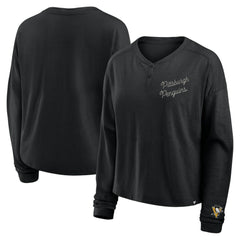 Pittsburgh Penguins Fanatics Women's Oversized All Out Effort Long Sleeve Henley T-Shirt - Black - NHL 201742853