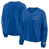 New York Rangers Fanatics Women's Oversized All Out Effort Long Sleeve Henley T-Shirt - Blue - NHL 201742866