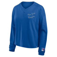 New York Rangers Fanatics Women's Oversized All Out Effort Long Sleeve Henley T-Shirt - Blue - NHL 201742866