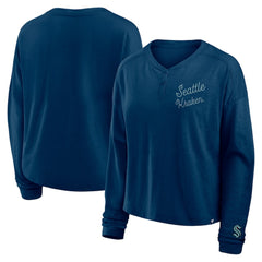 Seattle Kraken Fanatics Women's Oversized All Out Effort Long Sleeve Henley T-Shirt - Deep Sea Blue - NHL 201742868