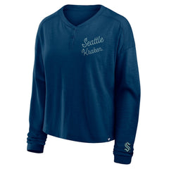 Seattle Kraken Fanatics Women's Oversized All Out Effort Long Sleeve Henley T-Shirt - Deep Sea Blue - NHL 201742868