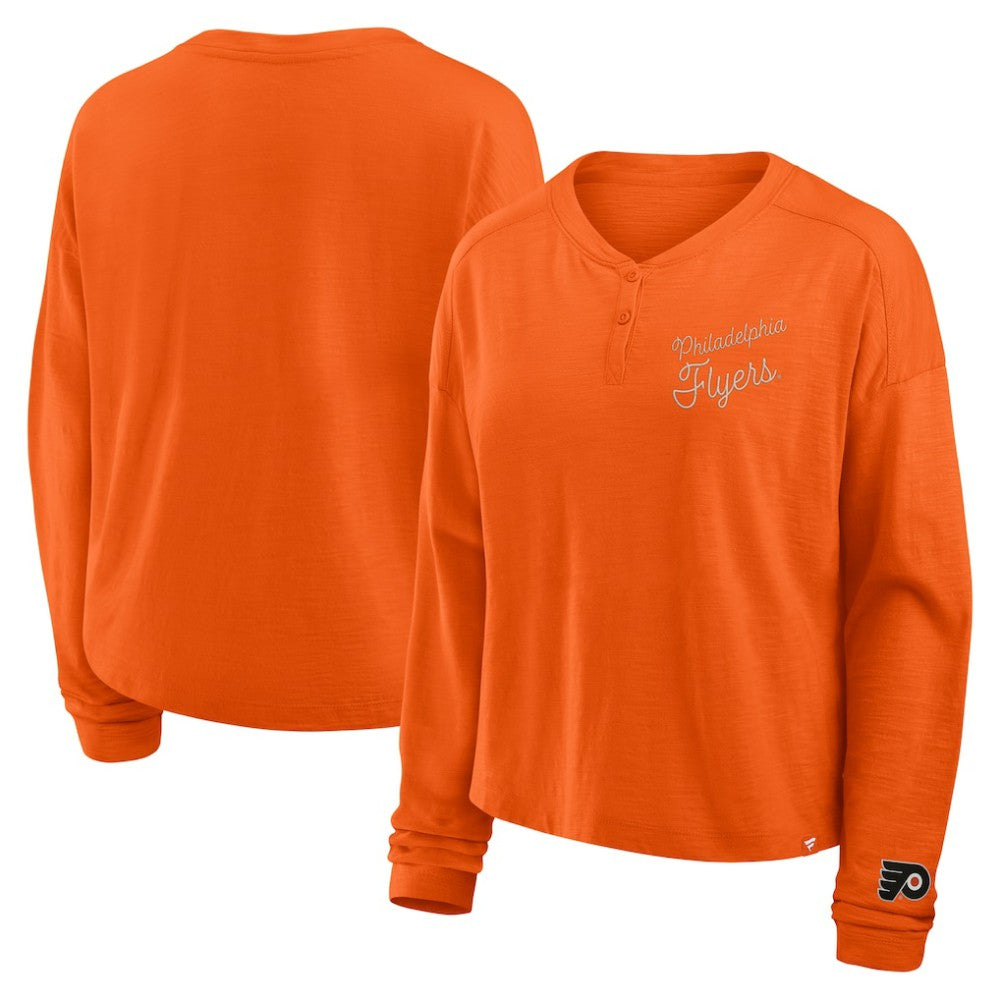 Philadelphia Flyers Fanatics Women's Oversized All Out Effort Long Sleeve Henley T-Shirt - Orange - NHL 201742869