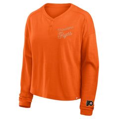 Philadelphia Flyers Fanatics Women's Oversized All Out Effort Long Sleeve Henley T-Shirt - Orange - NHL 201742869