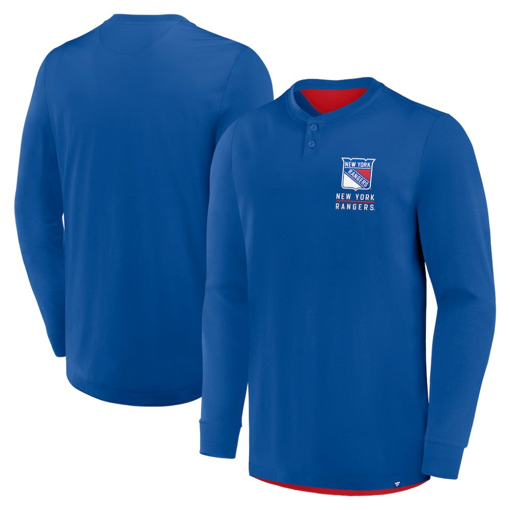 New York Rangers Fanatics Adrenaline Push Long Sleeve Henley Shirt - Blue - NHL 201742876