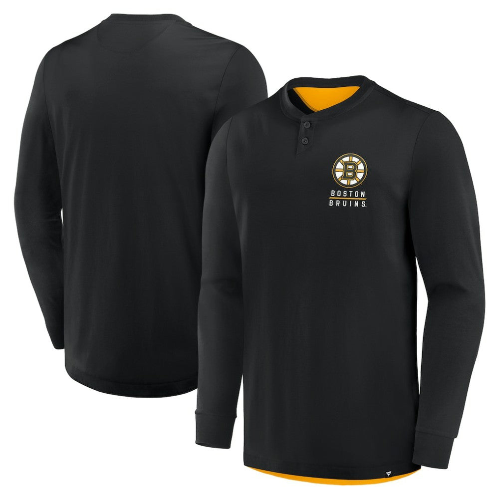 Boston Bruins Fanatics Adrenaline Push Long Sleeve Henley Shirt - Black - NHL 201742894