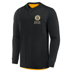 Boston Bruins Fanatics Adrenaline Push Long Sleeve Henley Shirt - Black - NHL 201742894
