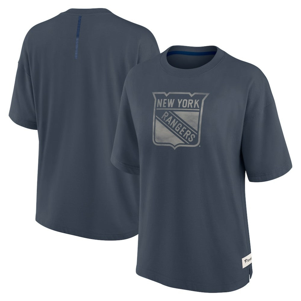 New York Rangers Fanatics Women's Oversized Elements Raw Edge Future Ground T-Shirt - Blue - NHL 201752495