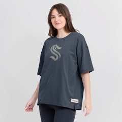 Seattle Kraken Fanatics Women's Oversized Elements Raw Edge Future Ground T-Shirt - Blue - NHL 201752508